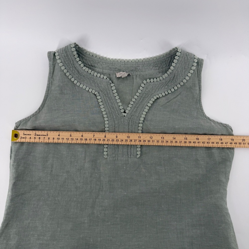 Talbots Linen Cotton Blend Sleeveless Top Sage Green Boho Crochet Trim Small - Picture 6 of 7